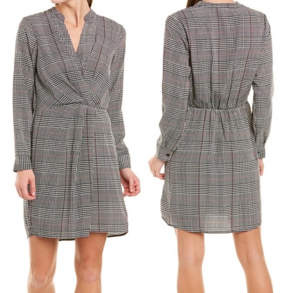 All In Favor Wrap V-Neck Houndstooth Plaid Shirt Dress M - Picture 1 of 9